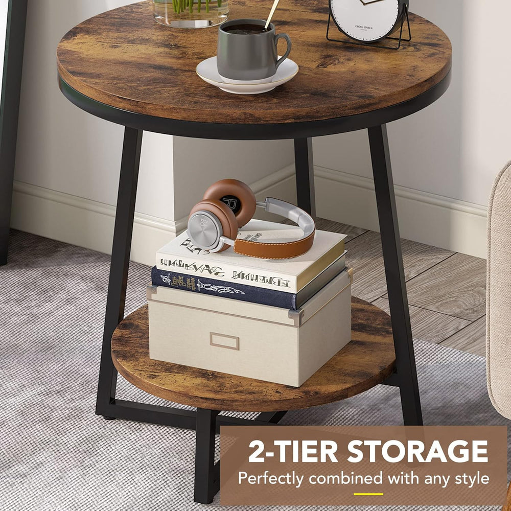 Tribesigns Round End Table Set of 2, 2 Tier Side Table with Storage Shelf, In...