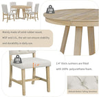 5 Pieces Dining Table Set with 42" Table,Living Room Furniture W/ 4 Upholstered Chairs,Tabletop Can be Adjusted from Round to Oval in Shape,for Restaurant,Home Bistro,Natural