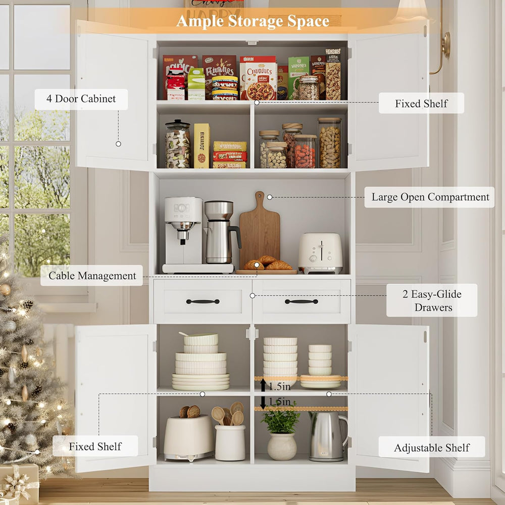 HOSTACK 71" Tall Kitchen Pantry Storage Cabinet, Wood Kitchen Hutch, Whi...