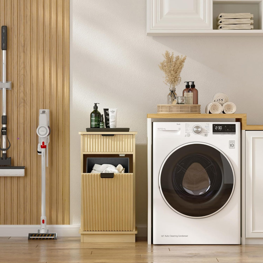 Natural Tilt Out Laundry Hamper Cabinet Hidden Laundry Hamper Cabinet with Drawers and Baskets for Bathroom Hamper with Storage for Kitchen Bedroom，16x16x30in
