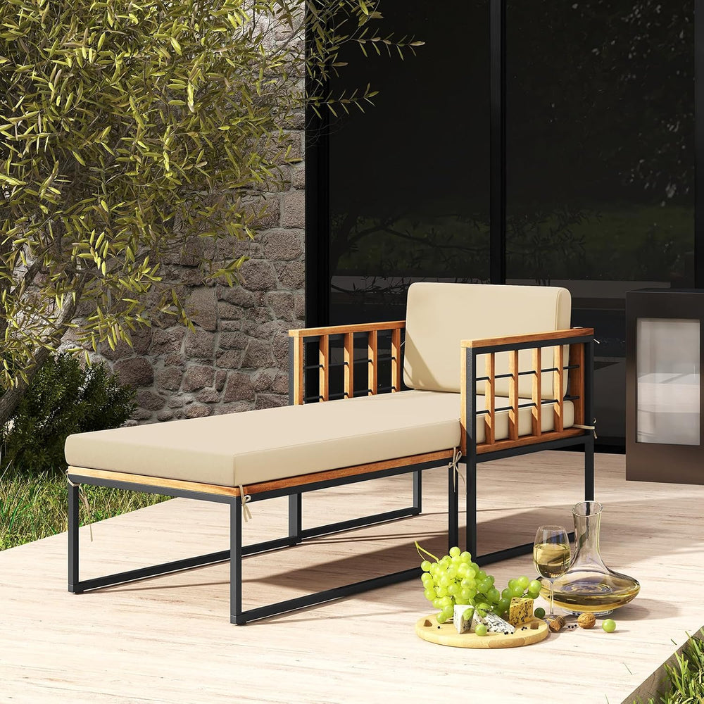 Tangkula Outdoor Chaise Lounge Chair, Acacia Wood Heavy Duty 1200 lbs Weight ...