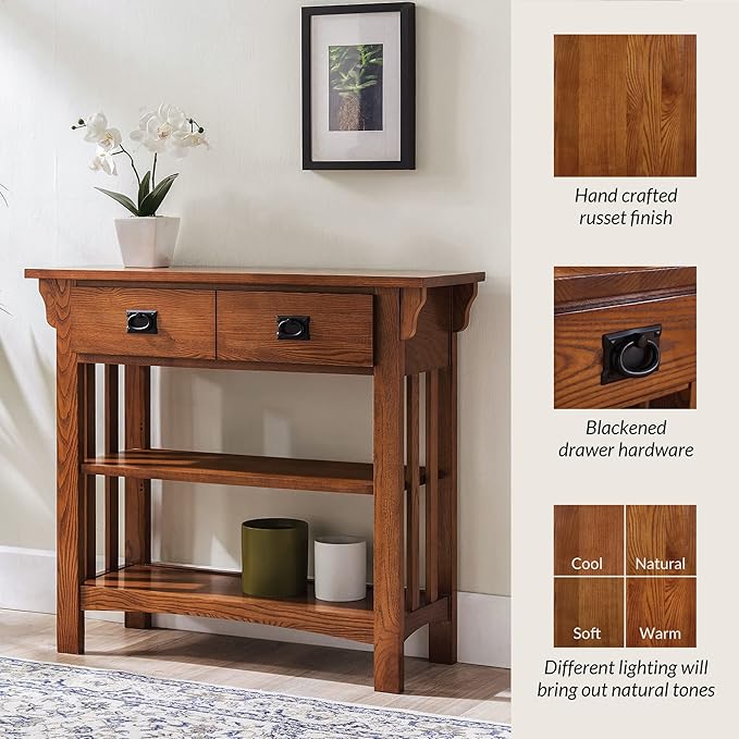 Leick Home Mission Impeccable Bookshelf, Solid Wood, 2 Drawers, 2 Shelves, Sl...
