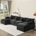 142.5" U Shaped Couch, Modular Sectional Sofa, 3-Seater Comfy Cloud Couch, Set of Modular Pieces with Movable Ottoman, Deep Seat Couches for Living Room, Chenille, Black