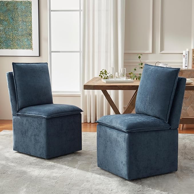 VKNOW Upholstered Dining Chairs, Modern Rolling Chairs with Storage and Wheel...