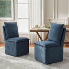 VKNOW Upholstered Dining Chairs, Modern Rolling Chairs with Storage and Wheels, Linen Armless Chair with Cushion and Backrest, Dining Room Chairs for Living Room Kitchen Bedroom, Nav