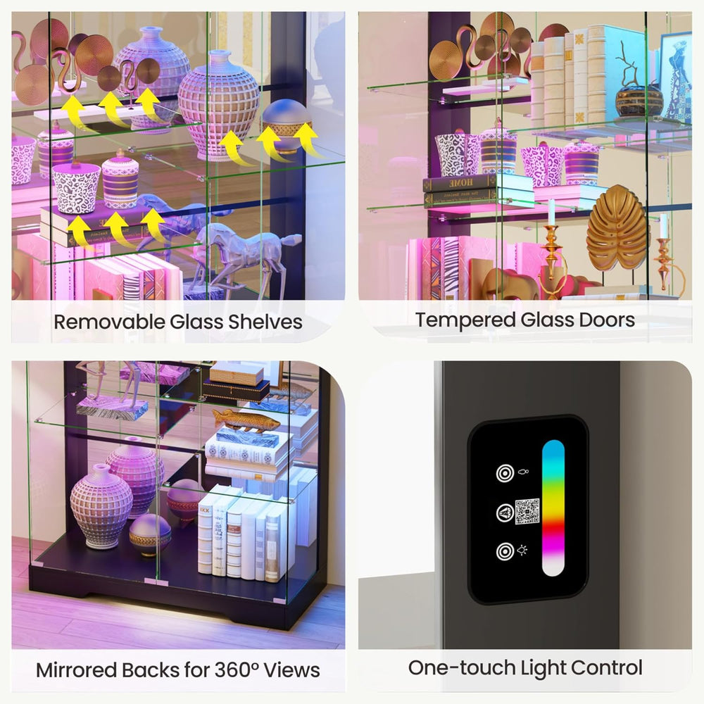 Lvifur 10-Tier Glass Display Cabinet with RGB Light and Motion Sensor,Black
