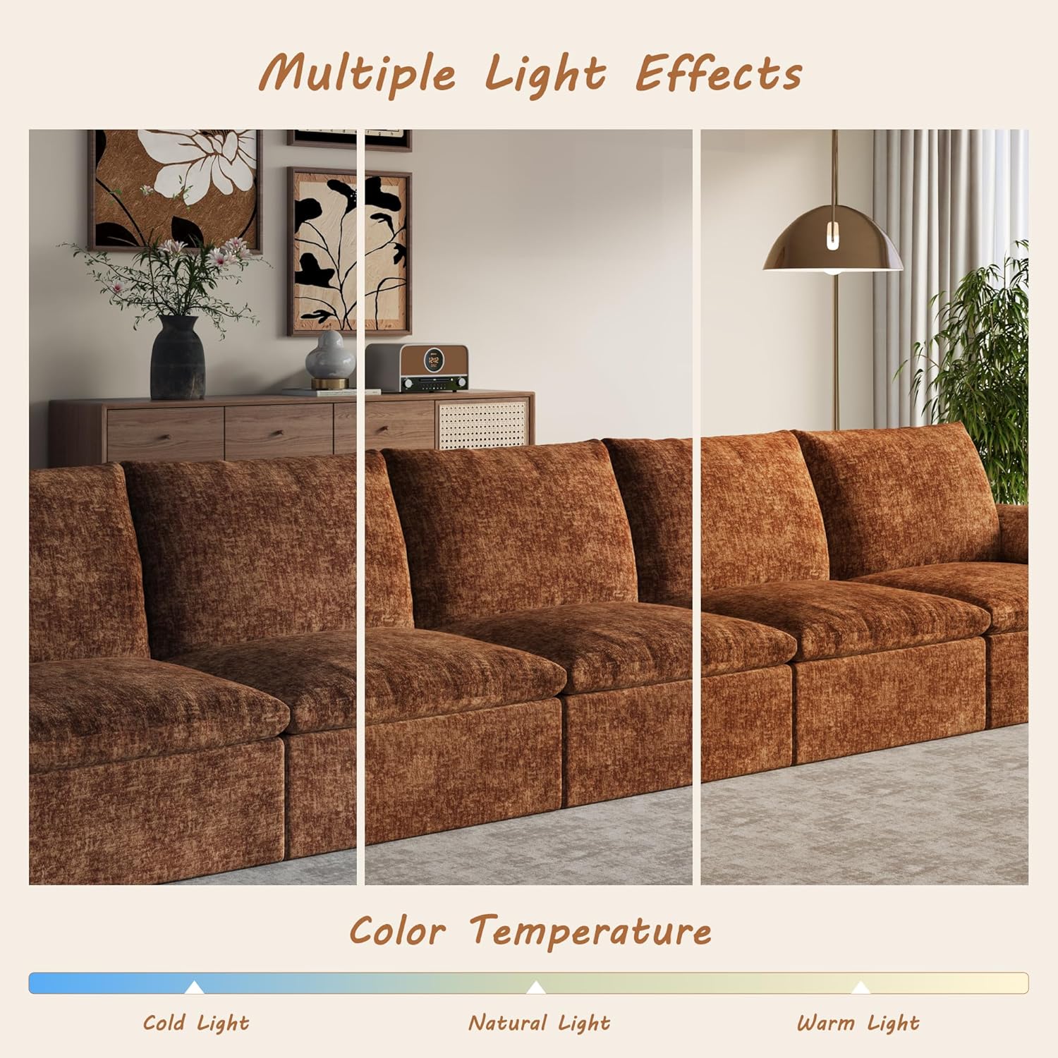 EASE MOOSE Boneless Couches for Living Room, 147" U Shaped Couch, Brown | Modular Sectional Sofa, No Assembly, Pet-Friendly Chenille Fabric, Oversized Deep Seat, Removable Covers, Anti-slip Bottom