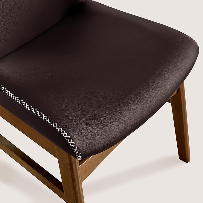 SyMax Dining Chairs Set of 8, Faux Leather Dining Room Chairs with Stitched Edge Trim, Modern High-End Kitchen Side Chairs for Bedroom, Living Room, Dark Brown