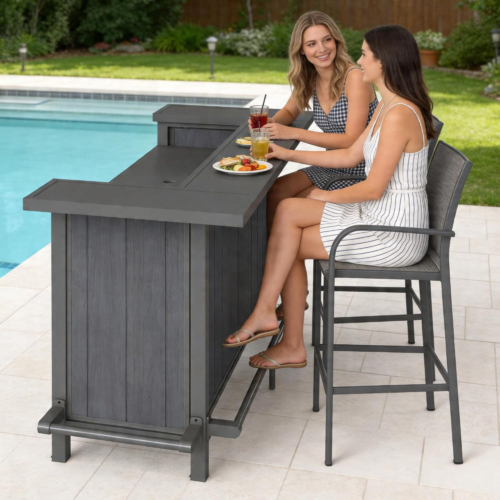 Domi Patio Bar Table, Outdoor Aluminum Bar Height Table with Cabinet, All Wea...