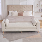 Aoiy & Wifon 83.1" W End of Bed Bench King Size, Oversized Window Bench Seat with Pillows & Rubberwood Legs for Bedroom/Living Room/Apartment, Polyester, Beige