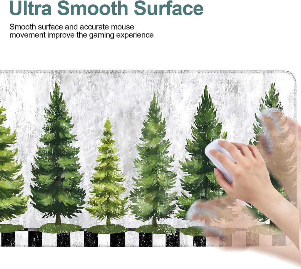 Christmas Tree Gaming Mouse Pad 31.5"x11.8"Desk Mat Anti-Slip Rubber Base & Durable Stitched Edges for Gamers Smooth Mouse Writing Surface for Desk Office/Home