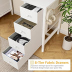 White Computer Desk with Drawers on Both Sides for Home Office, 55 inch Girls Teens Desks with Storage Writing Study Table for Bedroom, Makeup Vanity Desks Without Mirror,8 Fabric Drawer