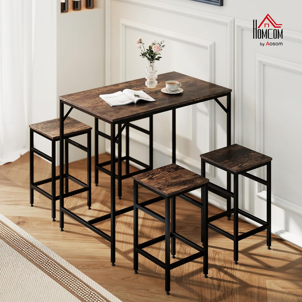 HOMCOM 5-Piece Industrial Dining Table Set, Bar Table Chair Set Black/Brown |...