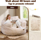 WLIVE 43'' Giant Bean Bag Chair, Bean Bag Sofa with Armrests for Adults, Bean Bag Couch with High-Density Memory Foam for Livingroom, Bedroom, Beige
