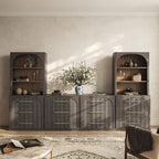 BELLEZE 6-Piece Modular TV Stand Set - 4 Sideboards with Drawers and 2 Storage Hutch, Classic Modern Media Console Table Cabinet for Living Room (Ebony)