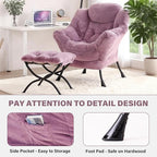 Tiita Lazy Chair with Ottoman, Modern Large Accent Lounge Armchair, Comfy Leisure Sofa Reading Chair with Footrest for Bedroom, Living Room, Dorm Rooms, Garden and Courtyard, Plush Purple