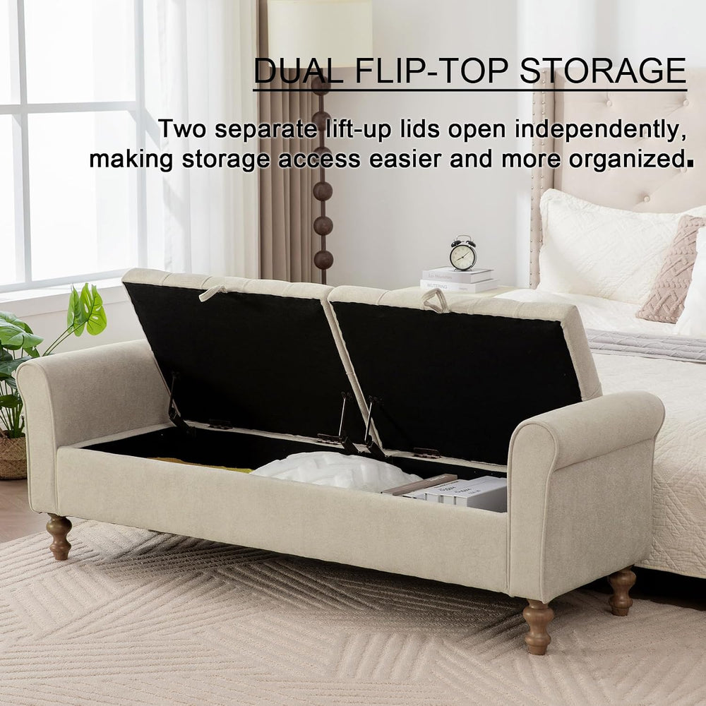 Storage Bench for Bedroom, 65.2'' Tufted End of Bed King Size Upholst...