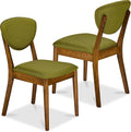 Best Choice Products Dining Chairs Set of 2, Mid-Century Modern Upholstered Wood, Armless w/Seat Cushion, Padded Backrest - Walnut/Olive