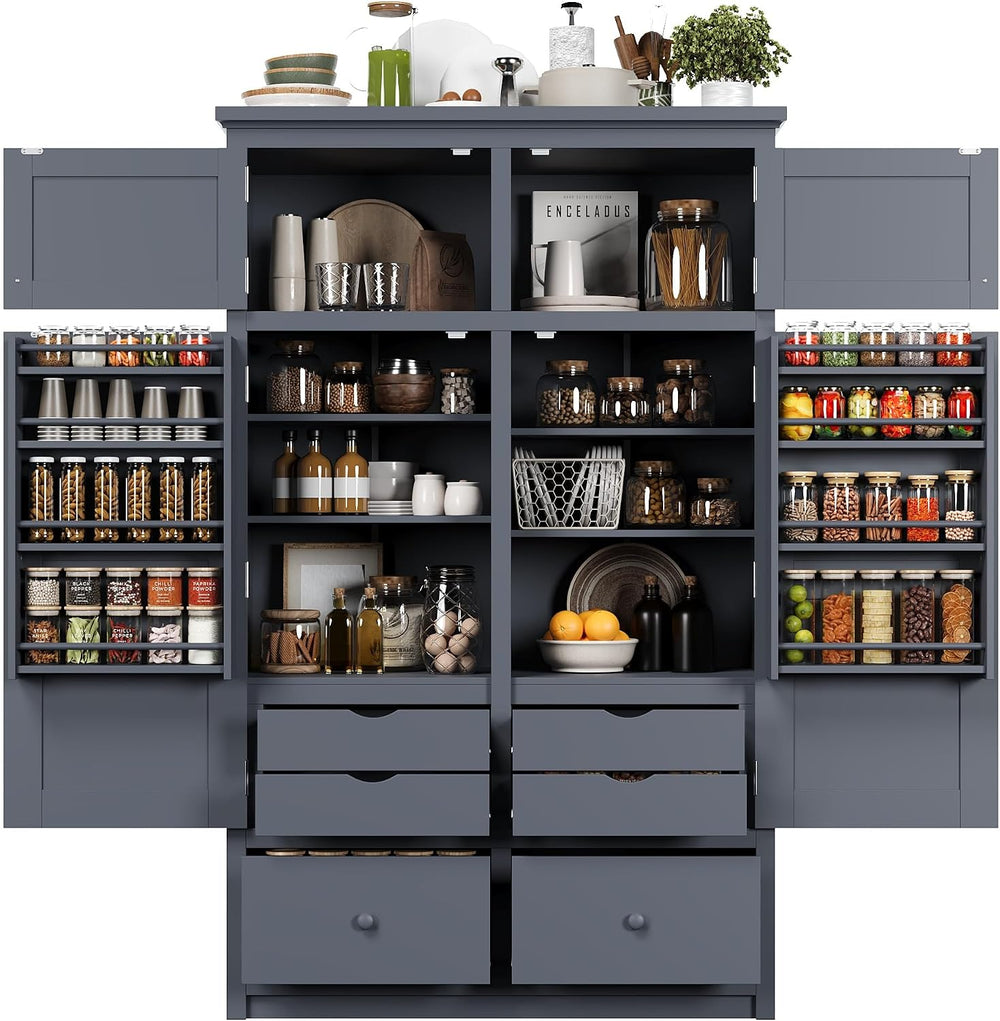 Tall Kitchen Pantry Cabinet with Adjustable Shelves, Freestanding Large Cupbo...