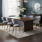 Grey Velvet Dining Chairs Gold Legs, Modern Dining Room Chairs with Arms Set of 6 Upholstered Accent Chair Armchair with Barrel Back for Kitchen Living Room
