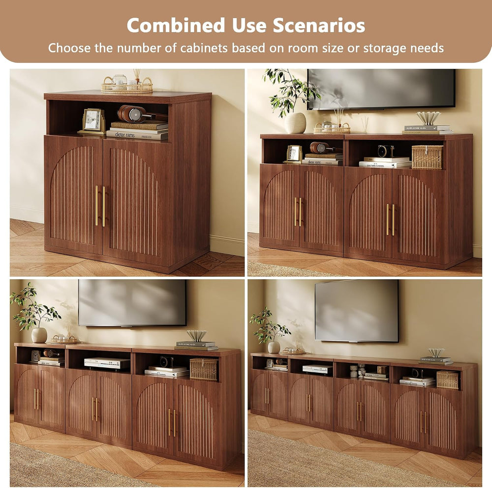 Fluted Buffet Cabinet with Storage, 31.5" Wide Wood Sideboard Credenza w...