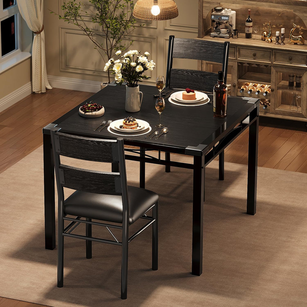 IDEALHOUSE Dining Table Set for 2 with Upholstered Chairs, Wood Dining Room T...