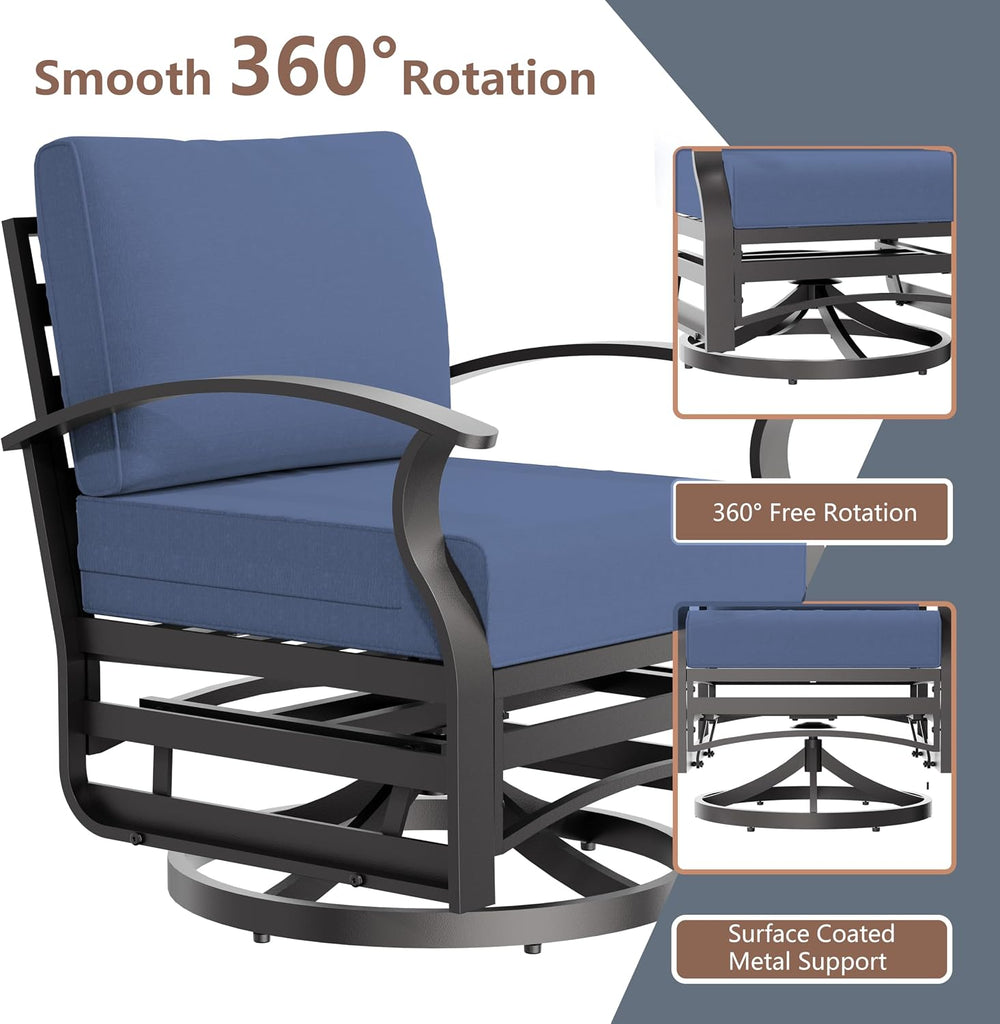 3 Piece Aluminum Swivel Rocking Chair Set, Outdoor Patio Swivel Gliders Chair...