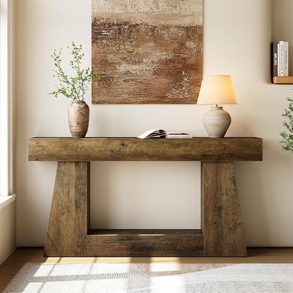 LITTLE TREE 63" Farmhouse Console Table with Storage, Rustic Sofa Table ...