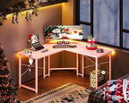 Casaottima L Shaped Gaming Desk, Corner Desk Gaming Table for Home Office, Computer Desk Sturdy Writing Workstation for Small Space, Easy to Assemble, 51 inch, Carbon Fiber Surface, Pink