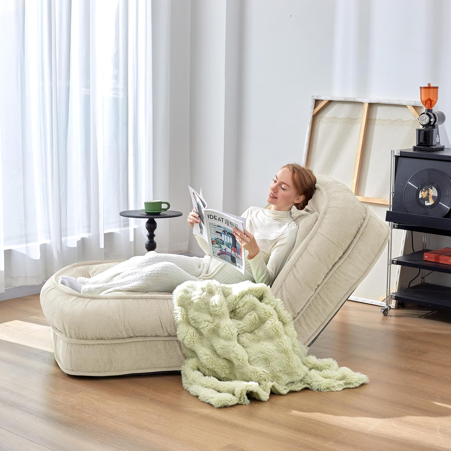 LouannTatami LOTATA 3-in-1 Lazy Sofa Bed - Adjustable Human Dog Bed Floor Chair for Adults Kids - Convertible Sleeper Chair Comfy Small Couch with Pillow for Living Room Bedroom(White)
