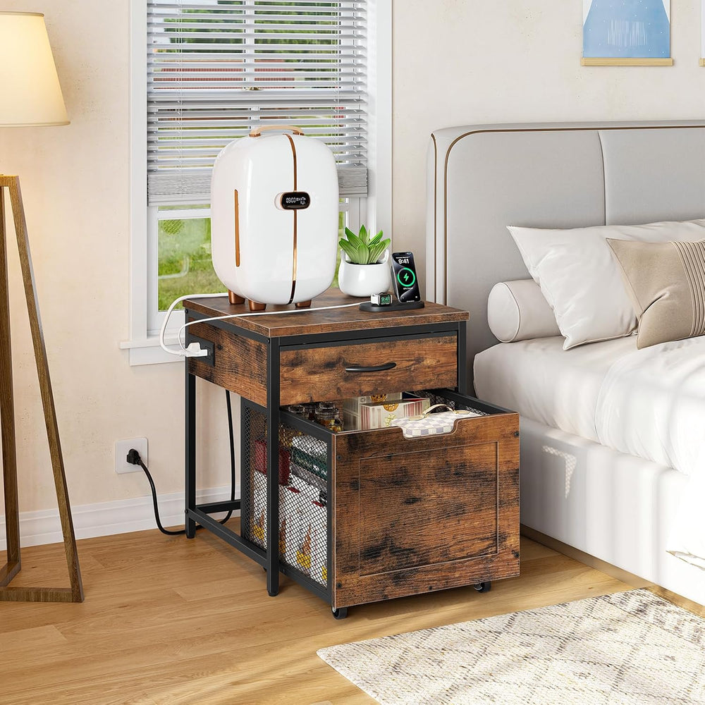 CHOEZON Mini Fridge Stand with Power Outlet, Large Side Table with 2AC and 2 ...