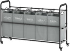 Tajsoon Laundry Sorter, Laundry Hamper 5 Section with Heavy Duty Rolling Lockable Wheels, Laundry Basket Organizer with Removable Bags for Dirty Clothes Storage, Grey