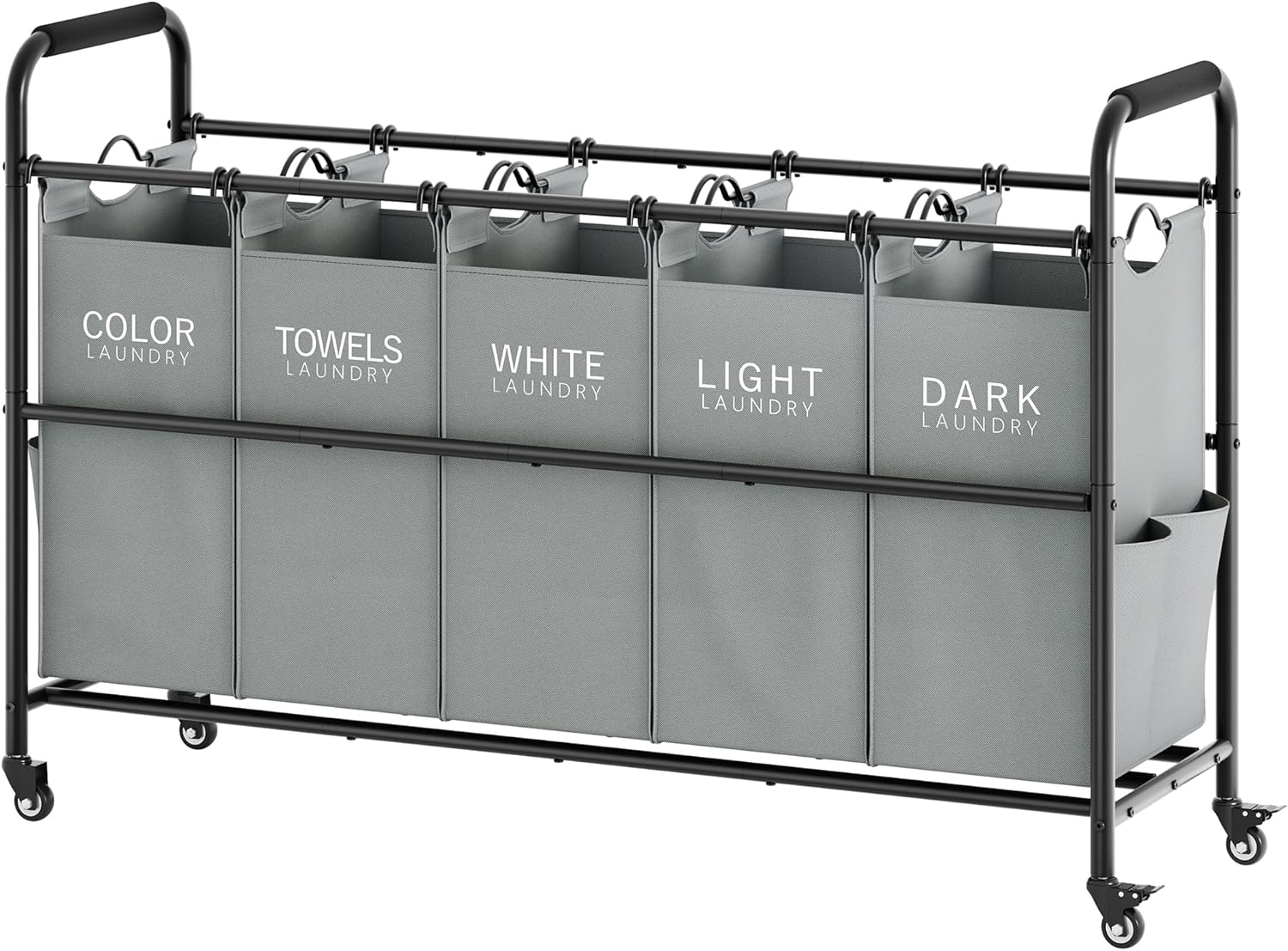 Tajsoon Laundry Sorter, Laundry Hamper 5 Section with Heavy Duty Rolling Lockable Wheels, Laundry Basket Organizer with Removable Bags for Dirty Clothes Storage, Grey