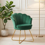 Furnimart Vanity Chair with Back, Shell Accent Chair for Living Room, Criss Cross Chair with Gold Legs, Makeup Chair for Bedroom Desk Chair no Wheels, Velvet Green