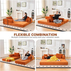 79" Convertible Sofa Bed, 5-in-1Boneless Couch for Living Room with 2 Pillows Corduroy Folding Sleeper Sofa Bed, Boneless Cloud Loveseat Futon Sofa Bed for Living Room Bedroom Lounge, Orange
