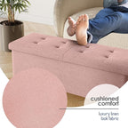 STORAGEBUD Storage Ottoman Bench with Bins, 43-in Storage Bench for Bedroom End of Bed, Folding Foot Rest Ottoman for Living Room Max 660lbs, Fabric Ottomans, Pink