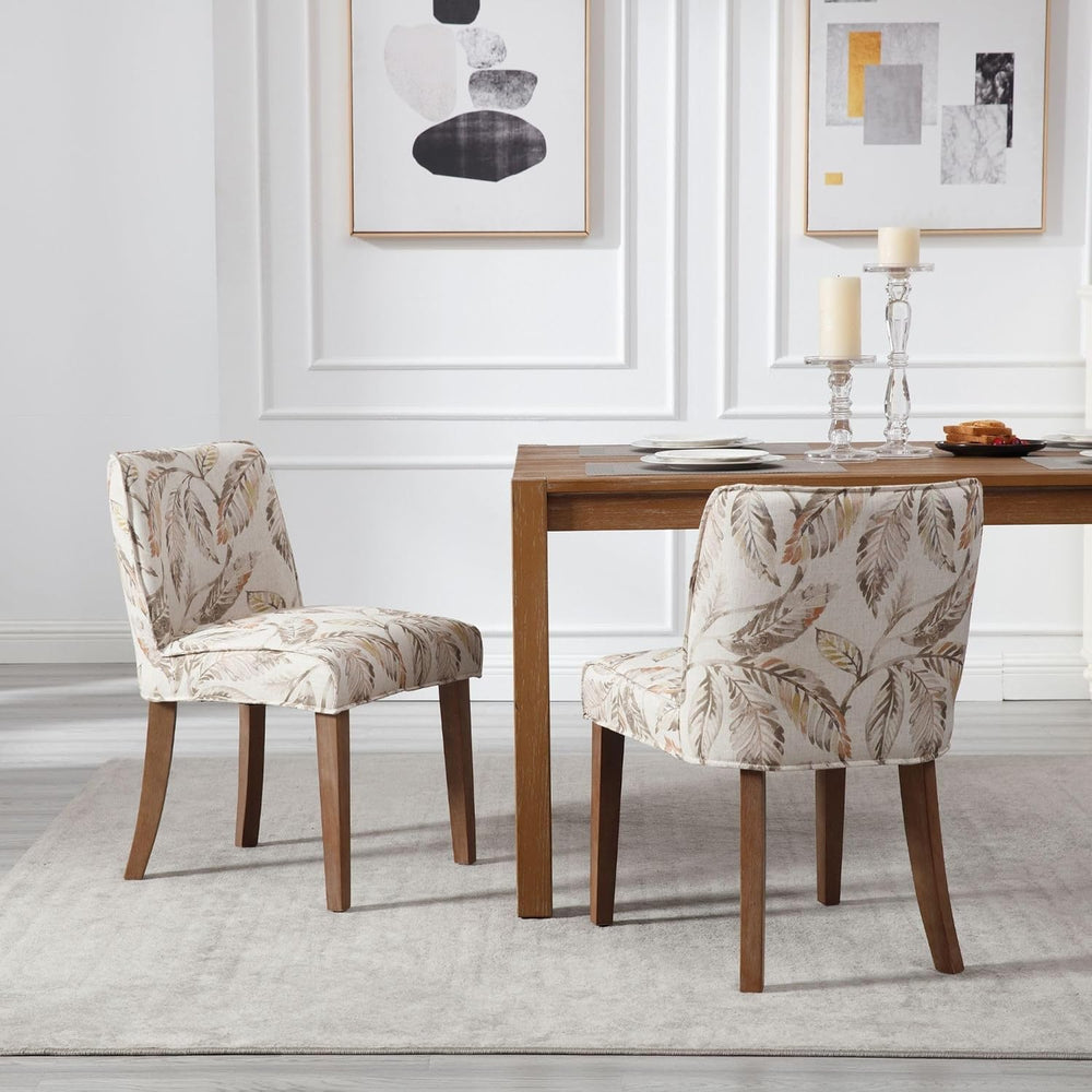 Upholstered Parsons Chair Set of 2, Linen Fabric Floral Patterned Dining Chai...