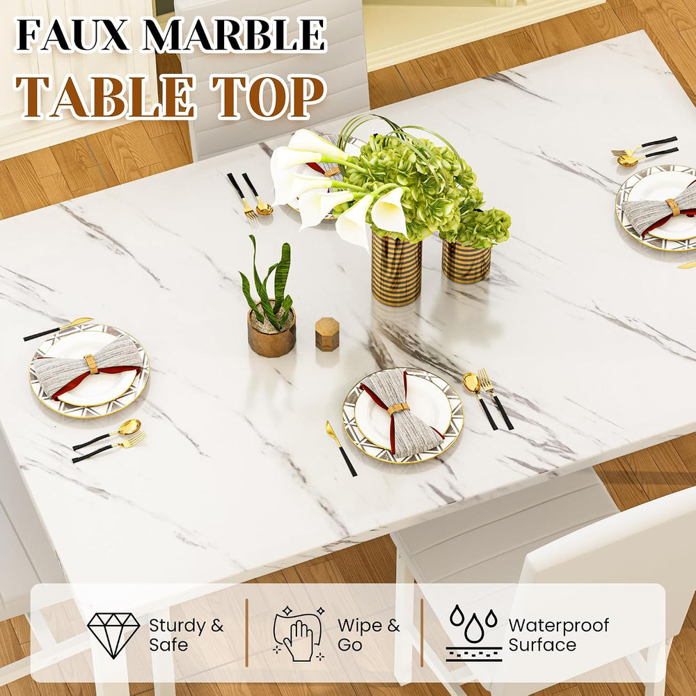 Hooseng Dining Table Set for 4, 5-Piece Faux Marble Dinner Table Set with 4 U...