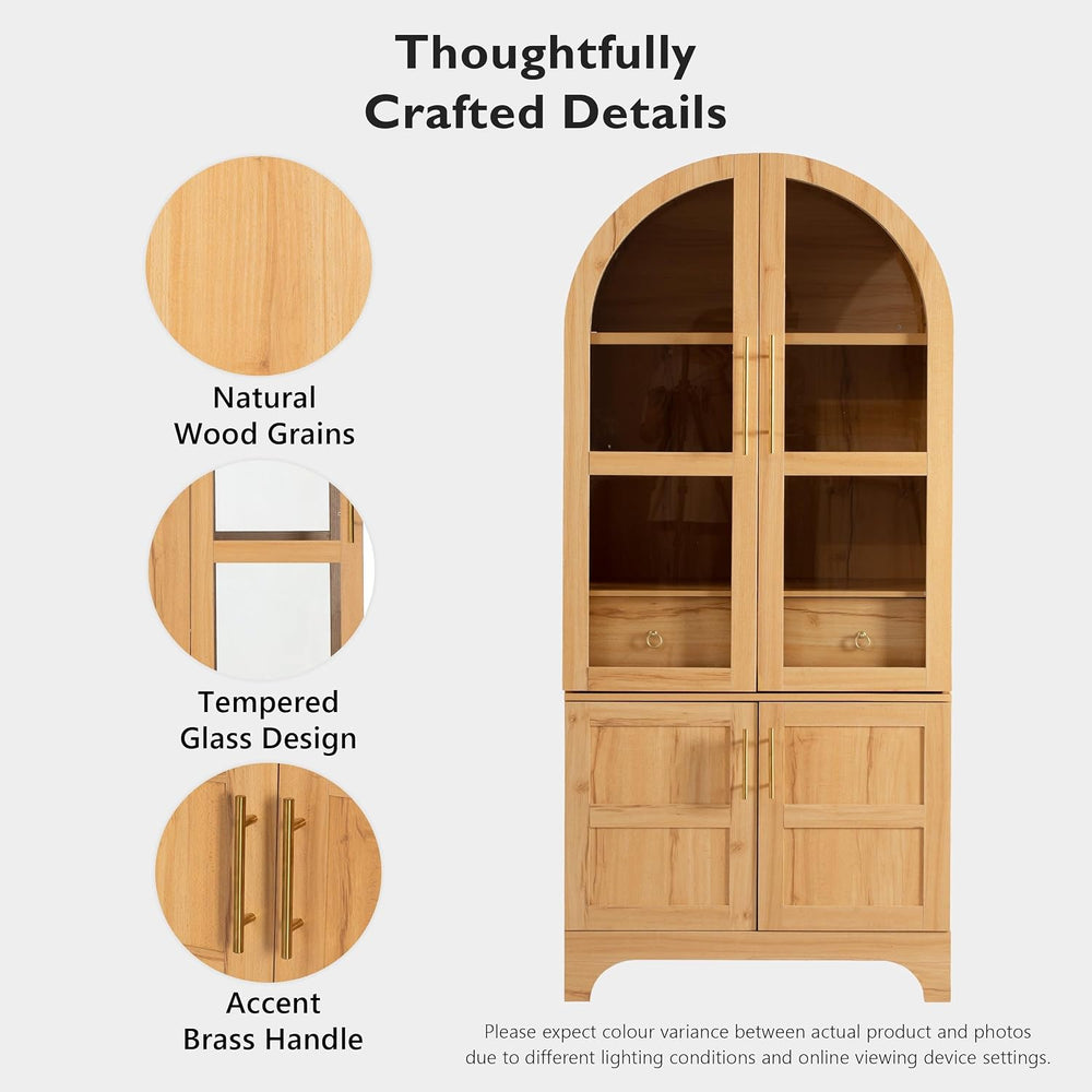 71" Tall Arched Kitchen Pantry Cabinet with Door Shelves, Farmhouse Stor...
