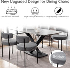 Grey Boucle Dining Chairs Set of 4, Upholstered Dining Room Chairs with Black Metal Legs, Round Modern Dining Chair for Dining Room, Kitchen