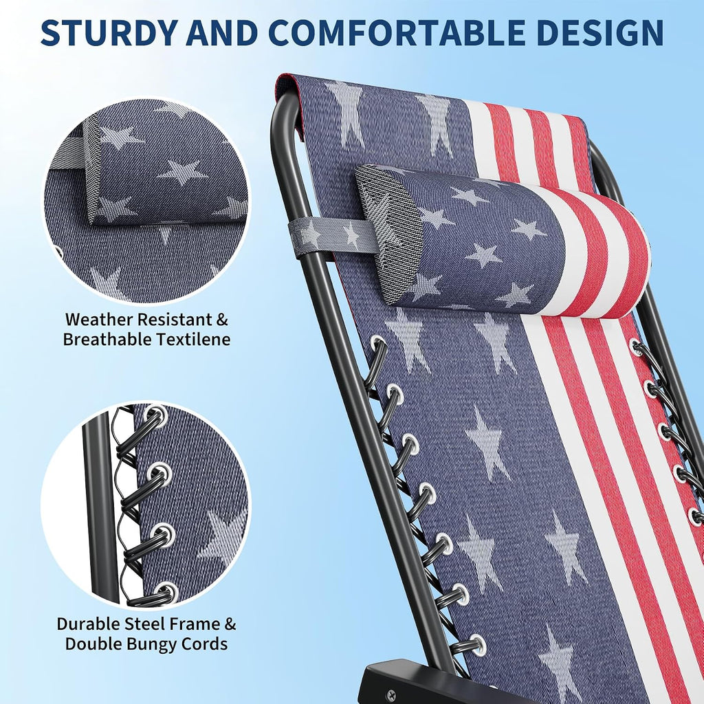 Garvee Zero Gravity Chair Set of 2, Patio Lounge Chair Outdoor with Pillow & Cup Holder Tray, Adjustable Reclining Chair, Folding Portable Camping Chair for Deck, Beach, Yard, Garden | W/ Pillow, Cup Holder Tray & Upgraded Lock, Folding Portable Camping
