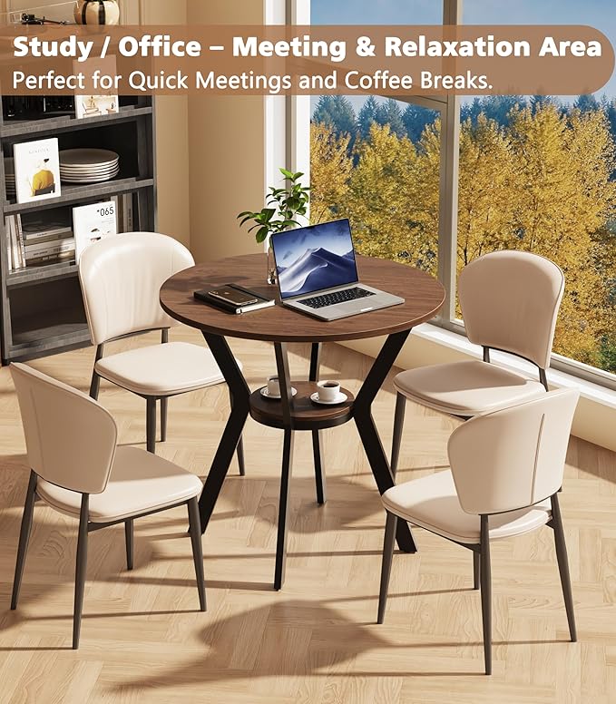 31.5" Round Dining Table for 2-4, Farmhouse Small Kitchen Table with Sto...