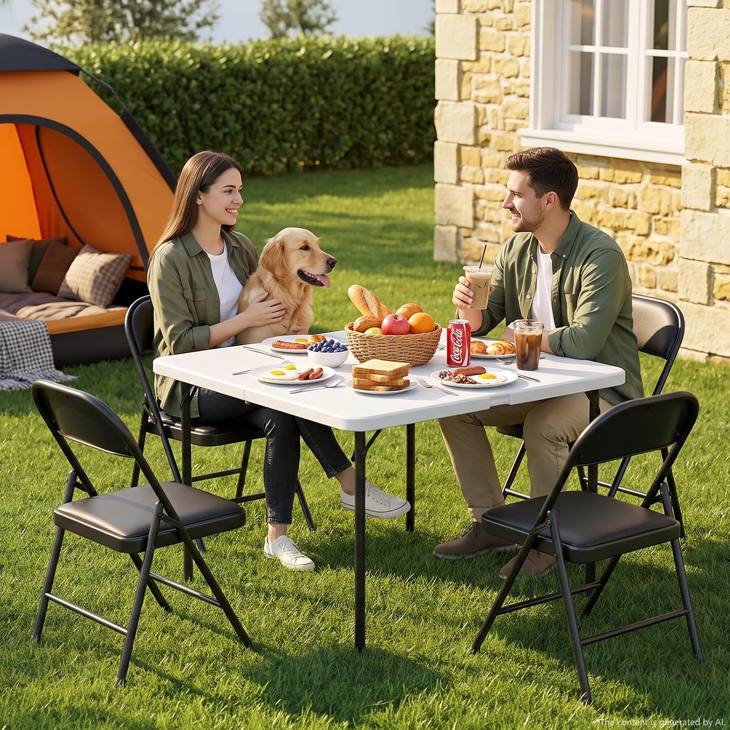 Folding Table and Chairs Set for 4, 5 Piece Card Table Set with 36" Square Foldable Table & 4 Padded Folding Chairs, Portable Indoor Outdoor Dining Table Set for Picnic, Camping, RV, Game Night, Patio