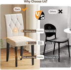 Upholstered Dining Chairs Set of 6, Button Tufted Parsons Dining Chair with Solid Wood Legs, Modern Fabric Side Chair for Dining Room/Kitchen/Restaurant/Hotel- White