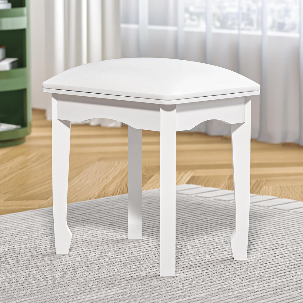 White Vanity Stool Bench, Padded Seat Cushion for Makeup Room | Minimalist St...