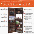 GISSAR Jewelry Mirror Armoire Wall Mount Over The Door Mirror Jewelry Cabinet Storage Mirror Organizer Lockable Full Length Door Mirror,Vintage Brown, GMJ2003V
