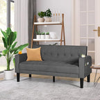 AILEEKISS 62" Loveseat Couches Upholstered Fabric Linen Love Seat Sofas Couch with 2 USB, Cup Holders, Side Pocket, Modern Tufted Sofa for Living Room, Office, Bedroom, Apartment (2-Seat, Dark Grey)