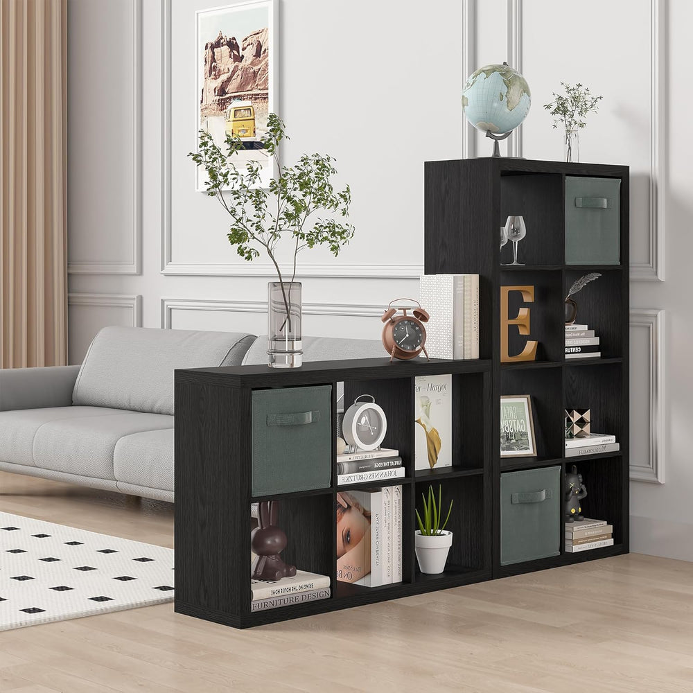 Bookshelf with Storage Bin, 6-Cube Storage Organizer, Modern Wood Open Bookca...