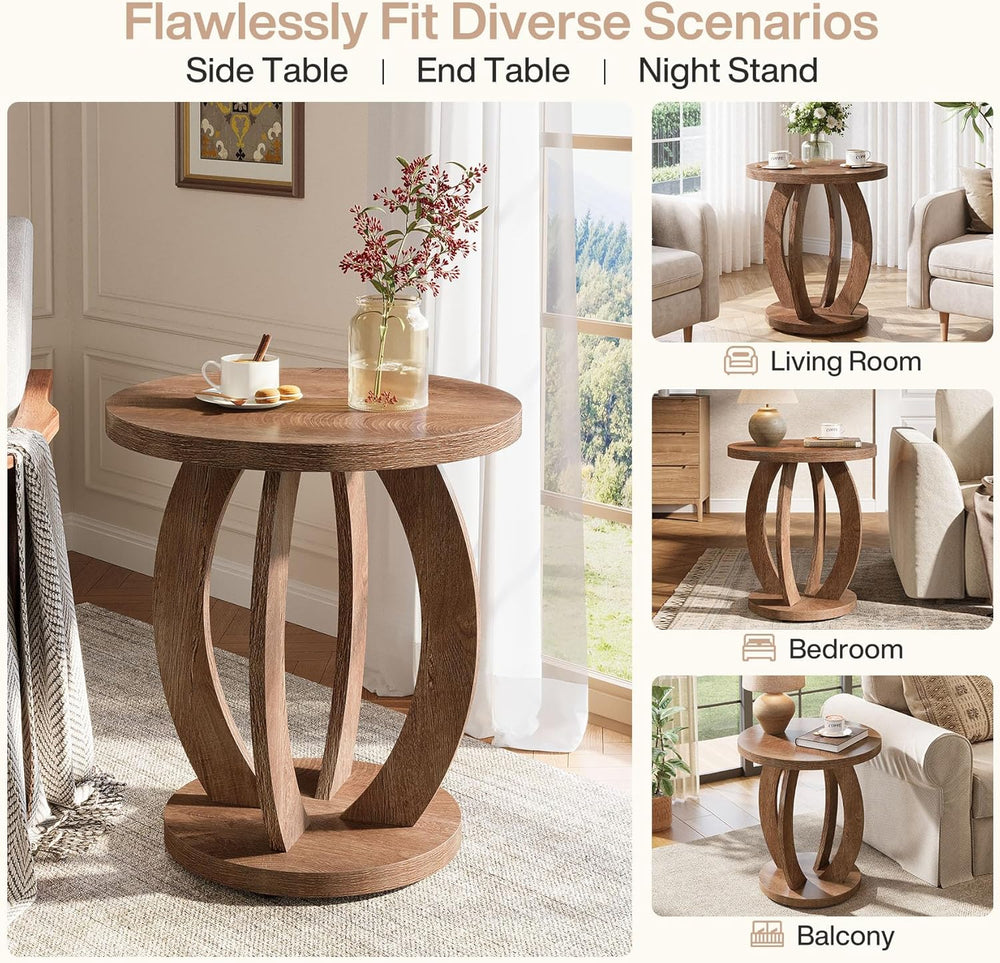 Tribesigns End Table, Round Side Table with Storage, Farmhouse Nightstand Bed...