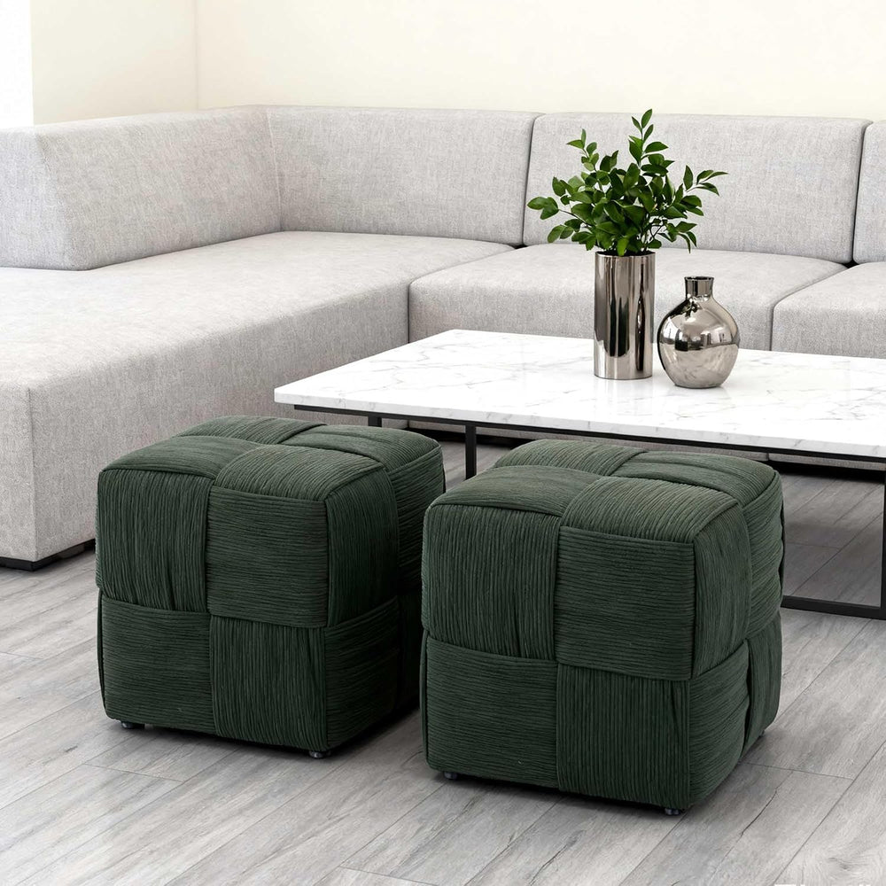 Green Cube Ottoman, Foot Rests Pouf Soft and Comfortable Corduroy Woven Desig...